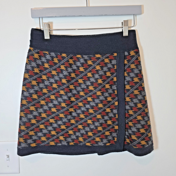 Title Nine Skirt Merino Wool Blend Knit Houndstooth Brown Size XS Casual Preppy - Picture 2 of 9